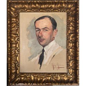 Oil On Canvas By Painter Max Moreau 1902 1992 - Beautiful Portrait Of A Man Dated 1932