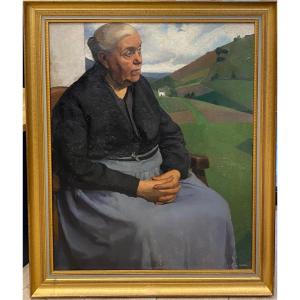 Lucien Weil 1902 1963 - Large Oil  Portrait Woman In A Landscape 81x65 Cm