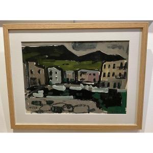 Cap Corse Centuri Signed Dated 1958 Gouache By Raymond Guerrier 1920-2002
