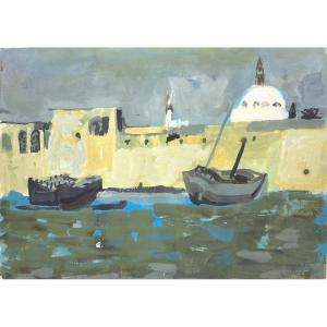 Gouache Work By Raymond Guerrier 1920 - 2002 Located In Saint Jean d'Acre Dated November 1961