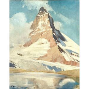 “the Matterhorn” Oil On Canvas By Virgilio Costantini Painter Born In 1882 Dimensions 92 X 73 Cm