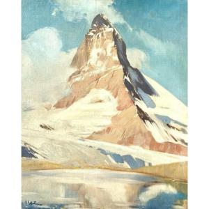 The Matterhorn (switzerland-italy) - Oil On Canvas Signed Virgilio Costantini (1882-1949)