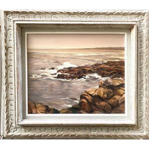 Oil On Canvas By Edmond Daynes 1895 1986 Rocks In Audierne In Brittany 38x46 Cm Framed