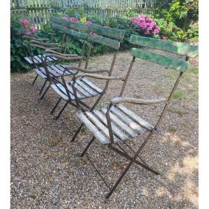 4 Folding Armchairs Late 19th Early 20th Century In Used And Working Condition Beautiful Patina