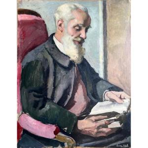 Oil By Lucien Weil 1902 1963 Portrait Of A Man Reading