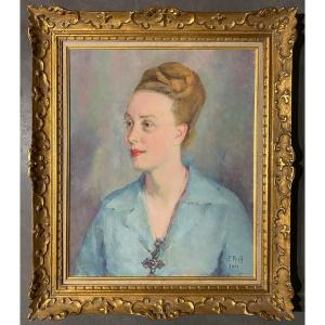 Delicate Portrait Of A Woman Oil On Canvas By Emma Ruff Born 1888 Signed Dated 1951