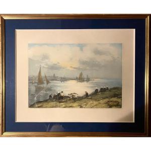 Manuel Robbe 1872-1936 Women, Children, Men, Brittany, Fishing, Boats