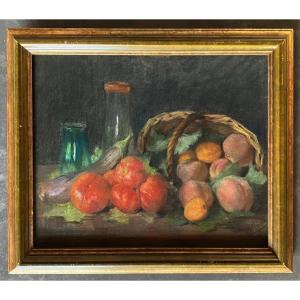 Still Life With Fruits, Vegetables And Basket - Rose Marie