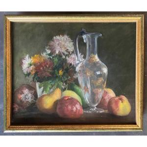 Still Life With Flowers, Fruits And A Carafe - Rose Marie