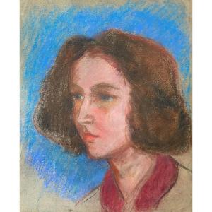 Portrait Of Marie-madeleine Peské (riri) - Pastel By Jean Peské