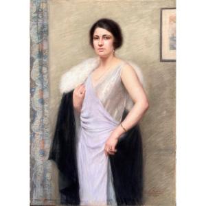 Pastel Art Deco Portrait Dated 1924 - Jef Van De Fackere (1879-1946)