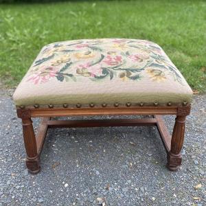 Large Louis XIII Stool In Floral Tapestry