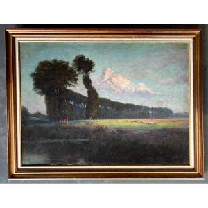Large Oil On Canvas - Countryside Landscape (1904) - Jules Alfred Hervé-mathé (1868-1953)