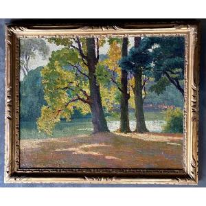 Riverbank - Oil On Canvas Signed Edmond Chauvet (1903-1968)