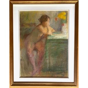 Nude With Flowers - Pastel Circa First Half Of The 20th Century