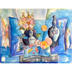 Large Watercolor Still Life Tony Agostini (1916-1990)