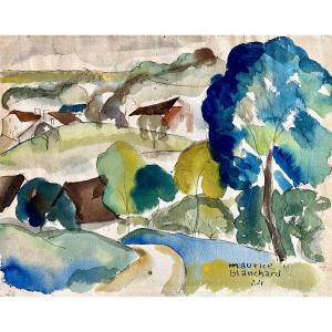 Watercolor Countryside Landscape (1924) - Maurice Blanchard (1903-1969)