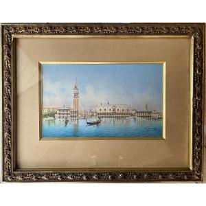 Venice Watercolor By Umberto Ongania, Venetian Painter 1867 - 1942, In Its Original Frame