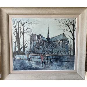 Oil On Canvas By Didier Grandt 1034 - 1976 Notre Dame De Paris Et Quais Bouquinistes 55x46cm