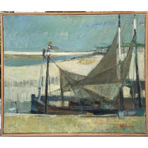 Oil On Canvas Signed By Charles Betrémieux (1919 - 1997) Seaside At Grand Fort Philippe