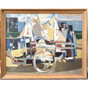 Oil On Canvas Signed By Philippe Gautier 1928 - 2004 Cira Cubist Landscape Work 1950s