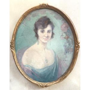 Oil On Canvas Art Nouveau Art Deco Portrait Of A Woman By Noëlle Inglessi Circa 1920 Signed