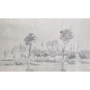 Drawing Of Cows In A Field In The Countryside - Constant Troyon (1810-1865)