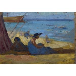 Pochade Beach Scene (arcachon) - Théodore Boulard (1887-1961)
