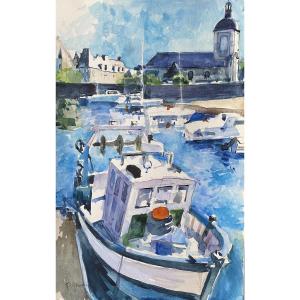 Watercolor Piriac-sur-mer Signed Pierre Neveu (1929-2025)
