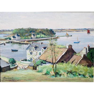 Beautiful Oil / Canvas Ile Au Moine Golf Morbihan Brittany Pierre Emile Lelong (1908-1984) -61x46
