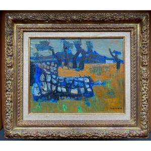 Oil On Paper Mounted On Canvas By Raymond Guerrier Provençal Landscape Signed 1960