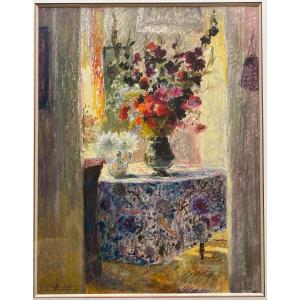 Yvonne Cheffer Delouis 1910 - 2003 Interior Scene With A Bouquet Of Flowers