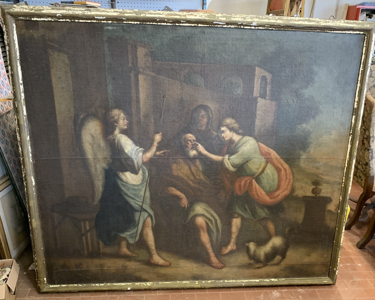 Tobiolo e l’angelo. Il miracolo di Tobiolo che rende la vista al padre Tobia