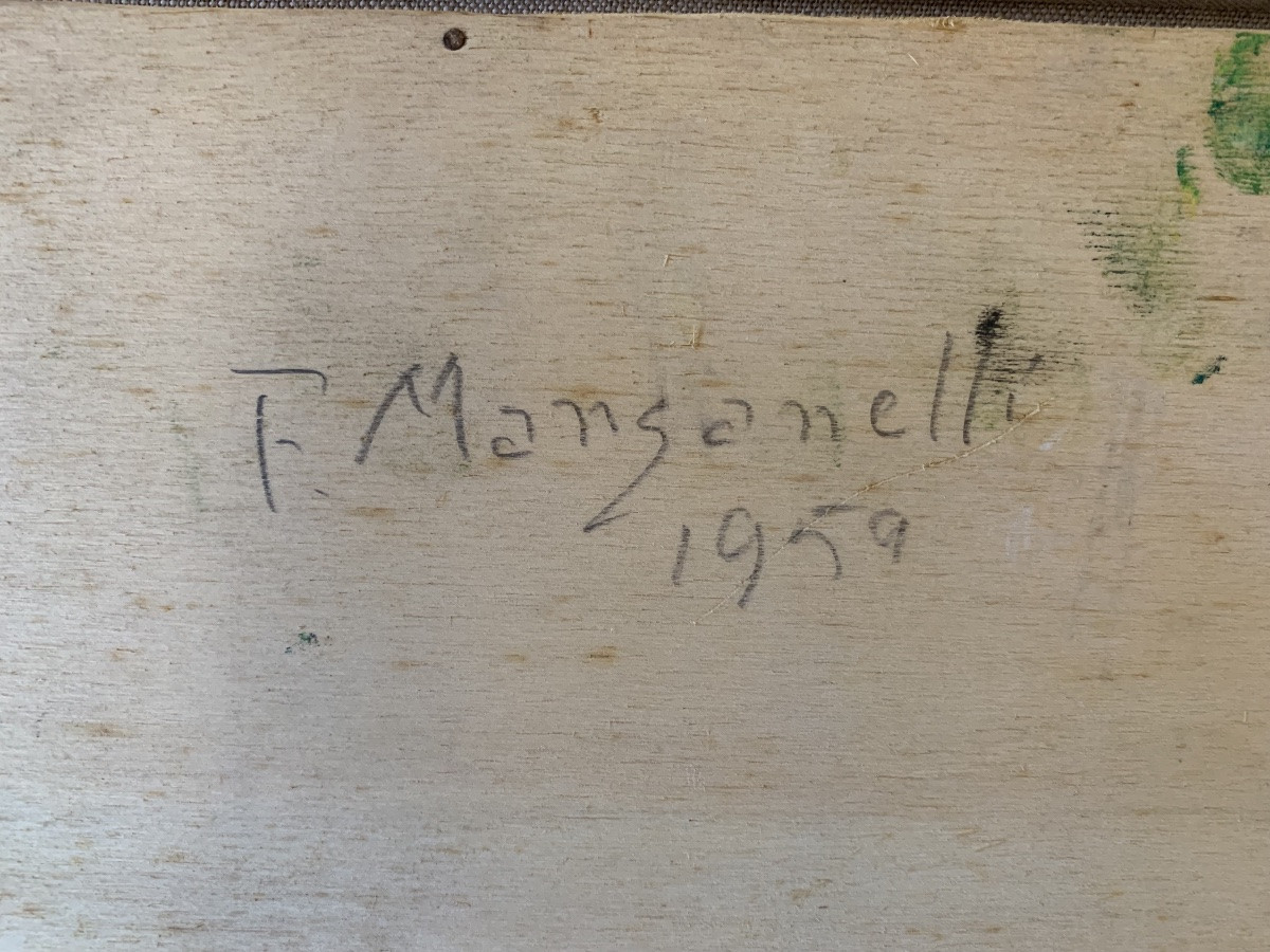 Casa a Fabbricciano. Olio su compensato. Ferruccio Manganelli -photo-1