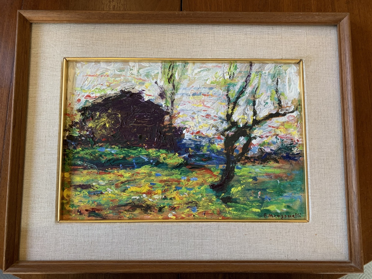 Casa a Fabbricciano. Olio su compensato. Ferruccio Manganelli 