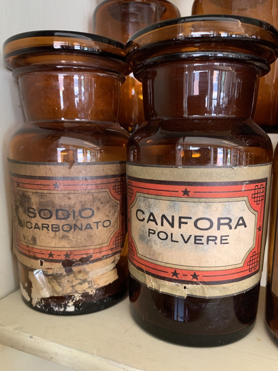 Stock di 77 bottiglie da farmacia in vetro soffiato,1925/1960-photo-3