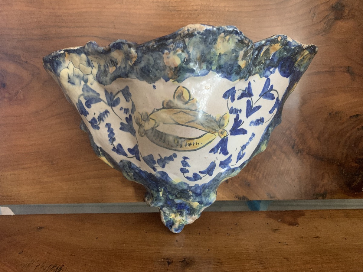 Antica tasca da parete in maiolica, 18esimo secolo-photo-2