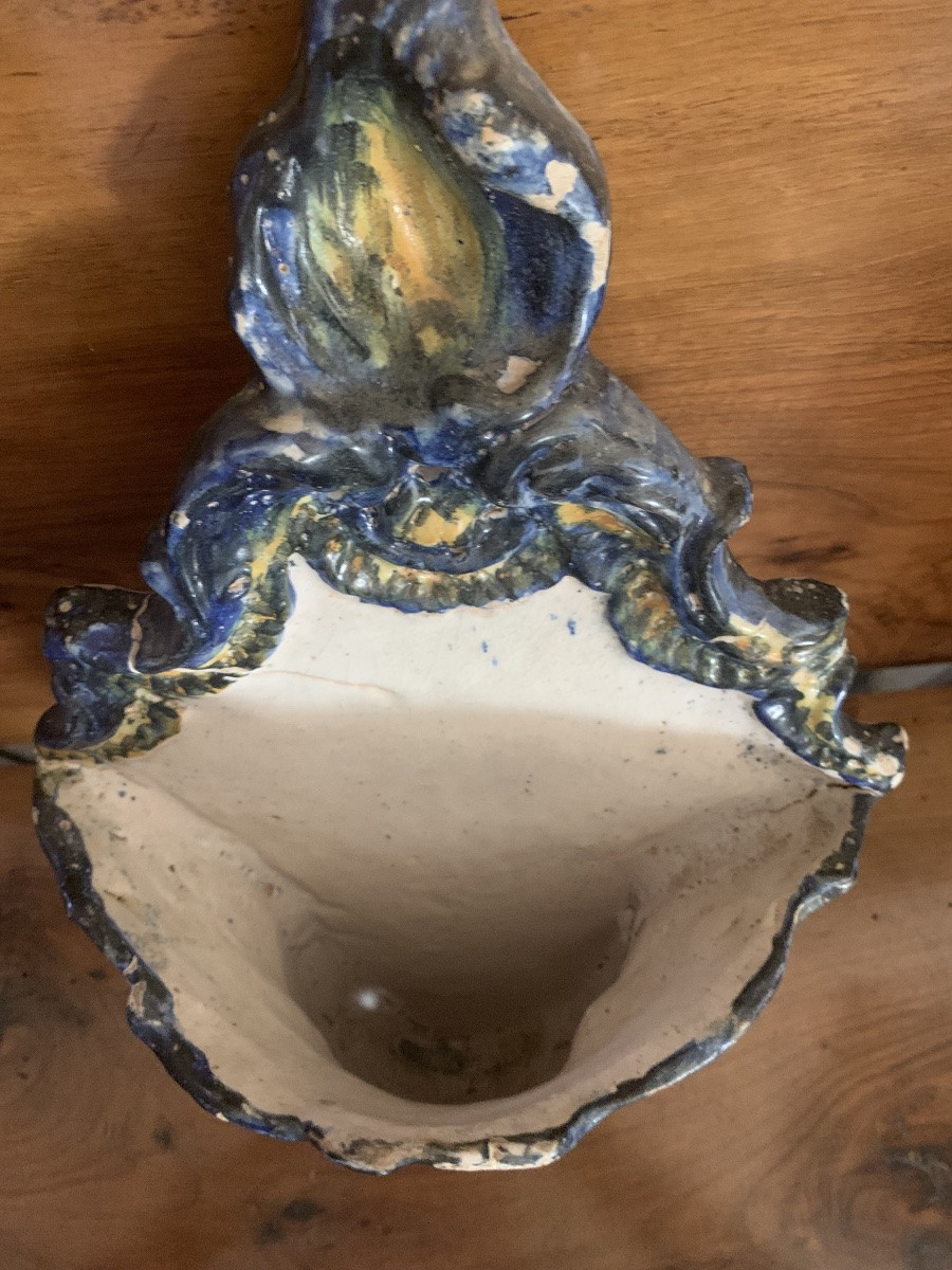 Acquasantiera da parete, in maiolica, Sud Italia,18esimo secolo-photo-2