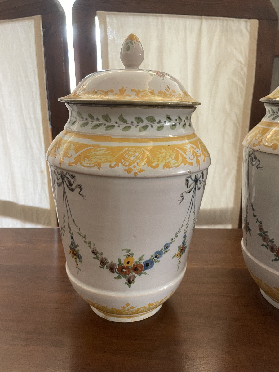 Coppia di vasi Neoclassici in Maiolica policroma, Faenza 18/19esimo secolo -photo-2