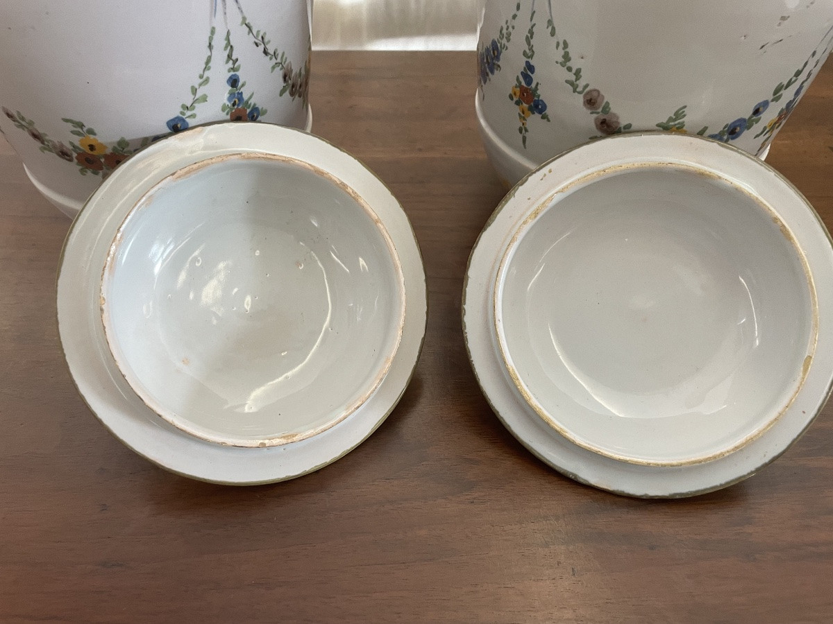 Coppia di vasi Neoclassici in Maiolica policroma, Faenza 18/19esimo secolo -photo-3