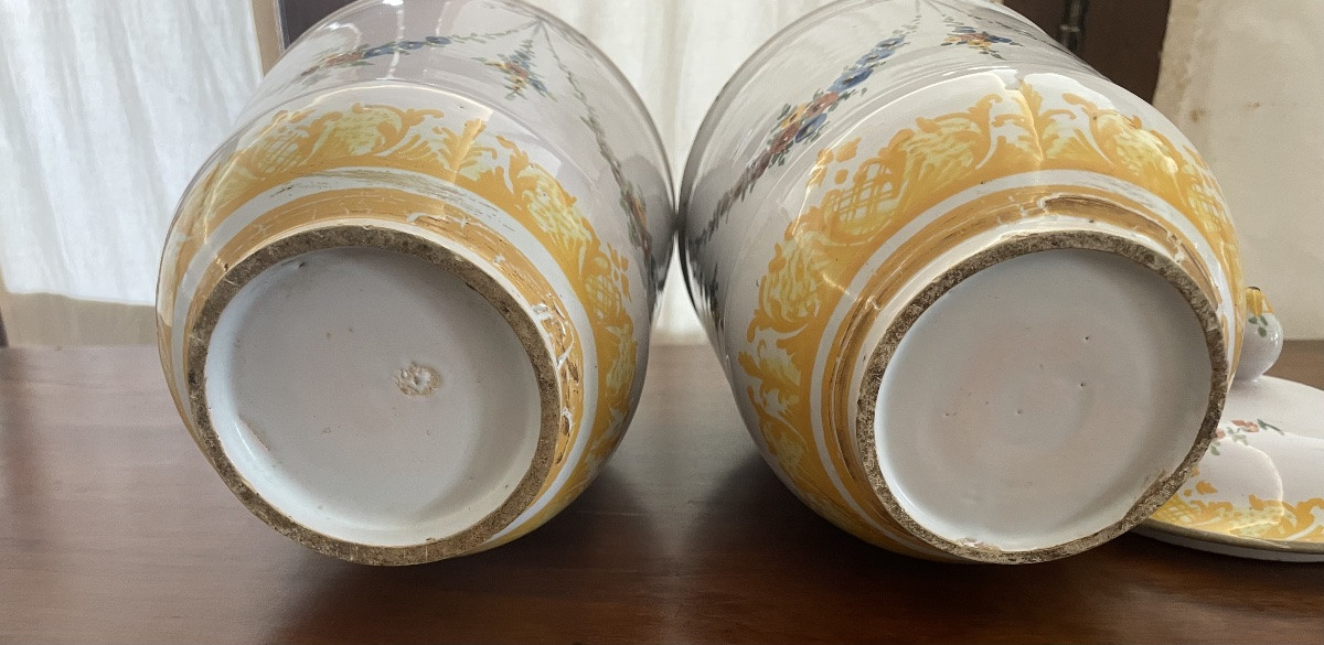 Coppia di vasi Neoclassici in Maiolica policroma, Faenza 18/19esimo secolo -photo-5