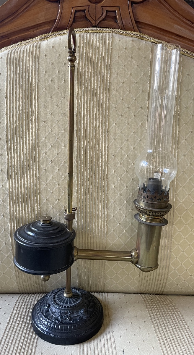 Antica lampada a olio Kosmos. Braccio regolabile, Germania 1870/90