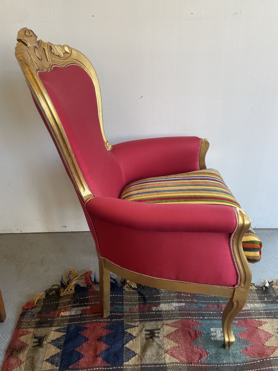 Poltrona Umbertina dorata, rivestita con velluto Etro-photo-3