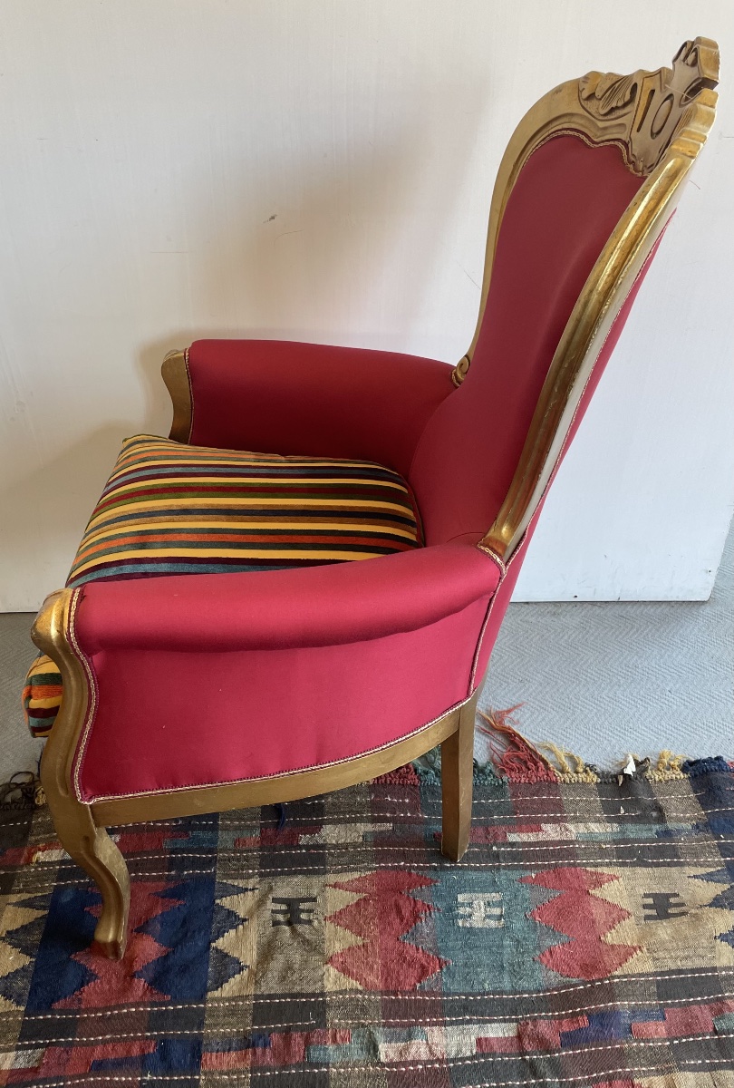 Poltrona Umbertina dorata, rivestita con velluto Etro-photo-1