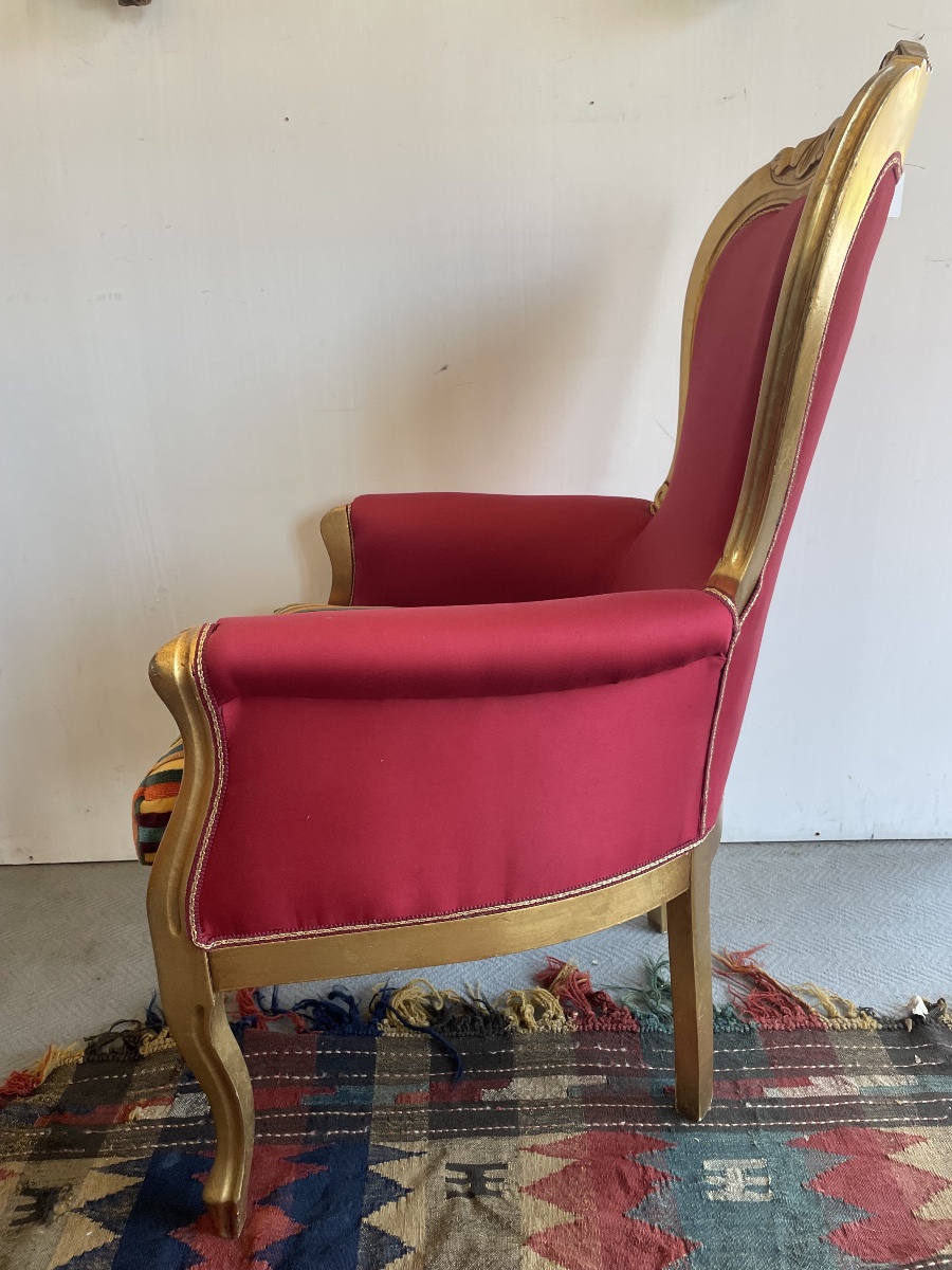 Poltrona Umbertina dorata, rivestita con velluto Etro-photo-8