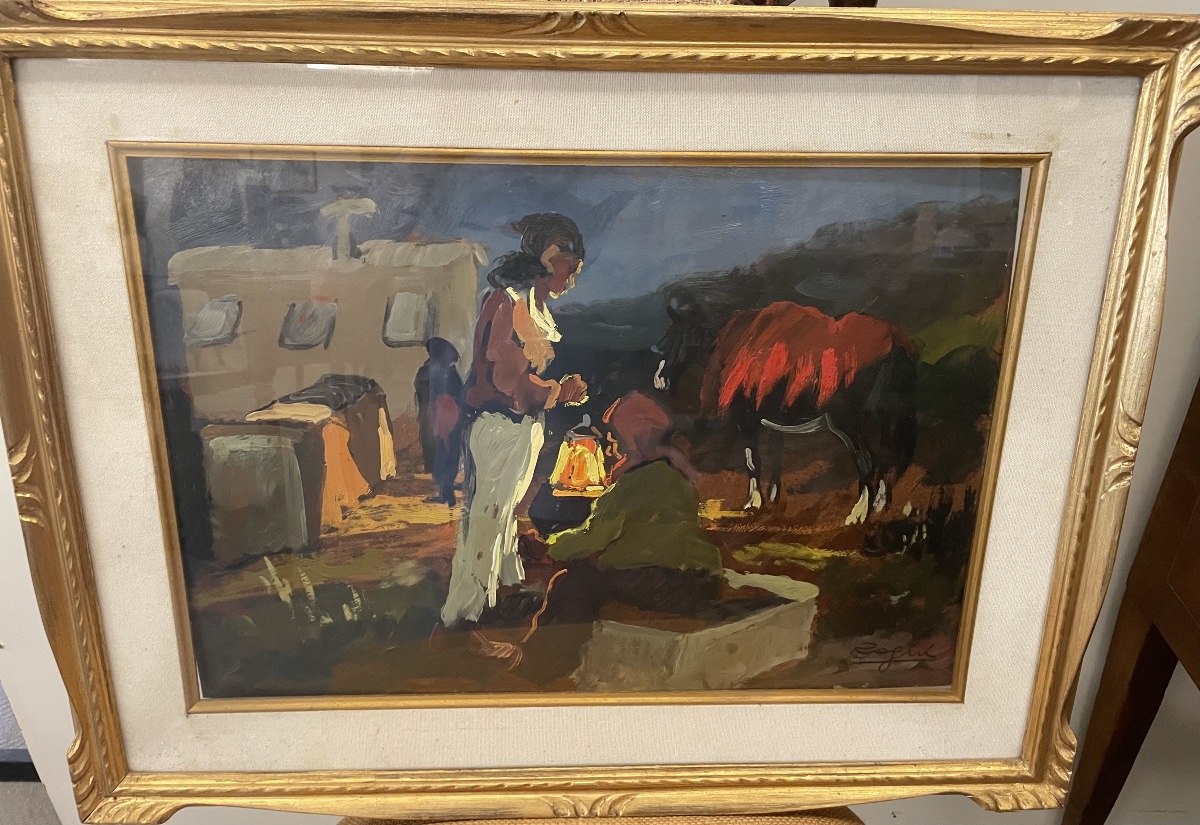 Gitani di notte. Olio su faesite. Basso Ragni, anni 50/60