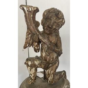 Angelo con Cornucopia, scolpito e laccato, Italia 17esimo secolo 