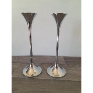 Pair Chrome Candlesticks, Fw Denmark
