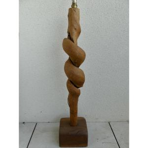 Wooden Floor Lamp, Natural Twist, Brutalist Style, 20th Century.