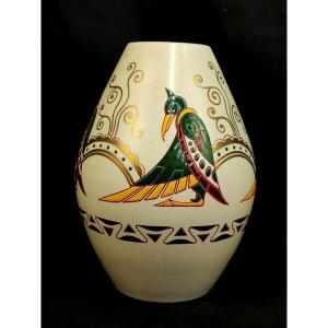 Art Deco Vase With Egyptian Pelicans - Circa 1930